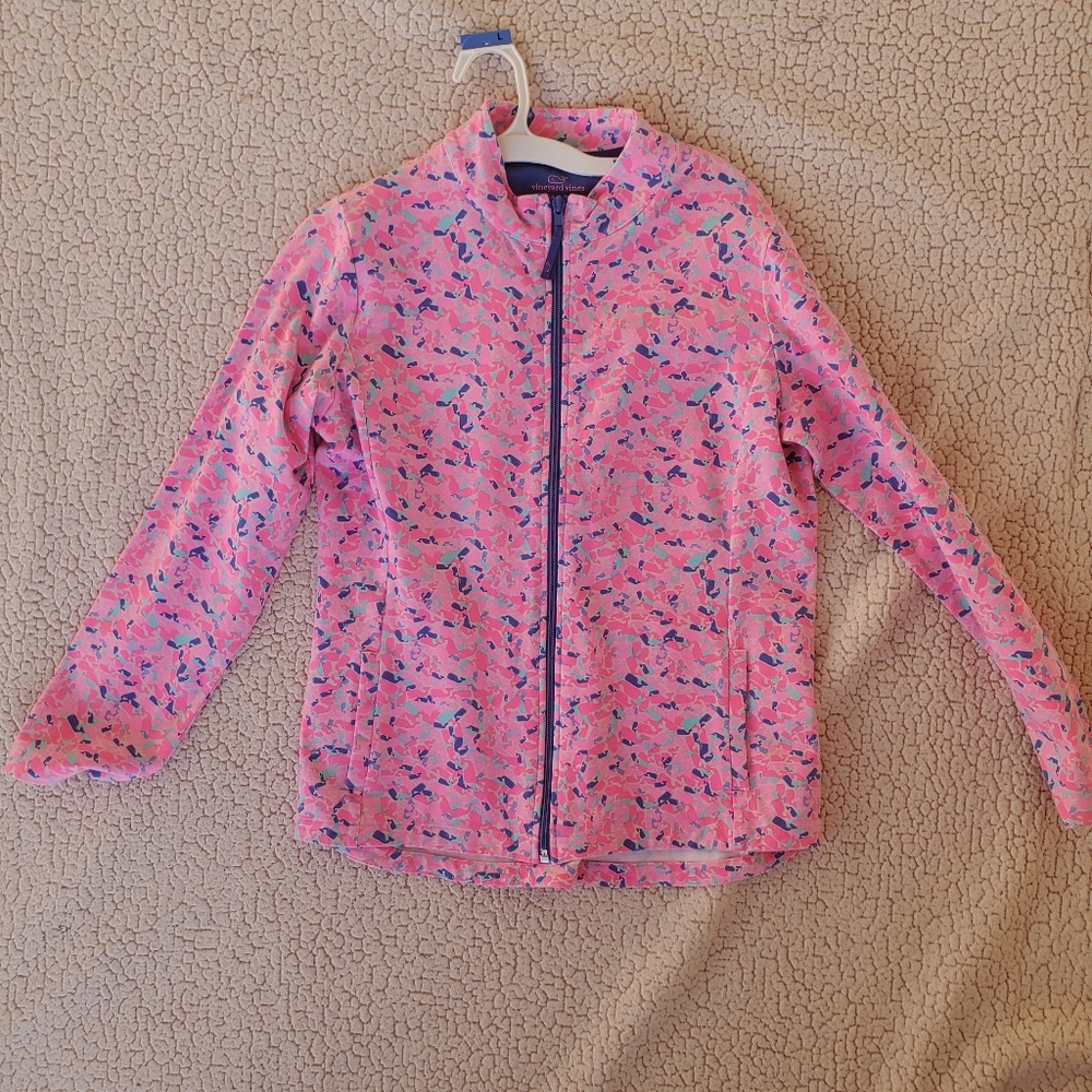Vineyard Vines Girls XL (18) zipper pullover, pink with whales, used